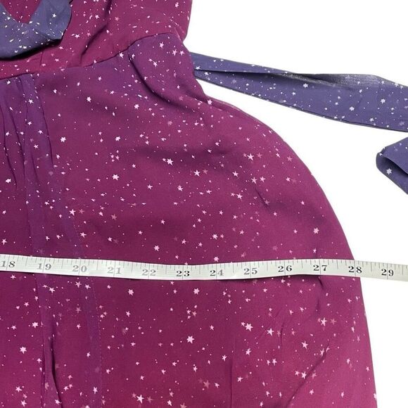 eShakti Purple and Dark Fuchsia Ombré Star Print Georgette Ruffle Midi Dress - Picture 8 of 10